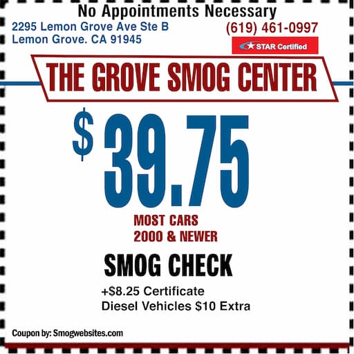 $39.75 smog check coupon — The Grove Smog Center, Lemon Grove